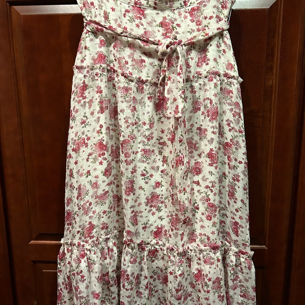Ann Taylor Pink Floral Midi Skirt